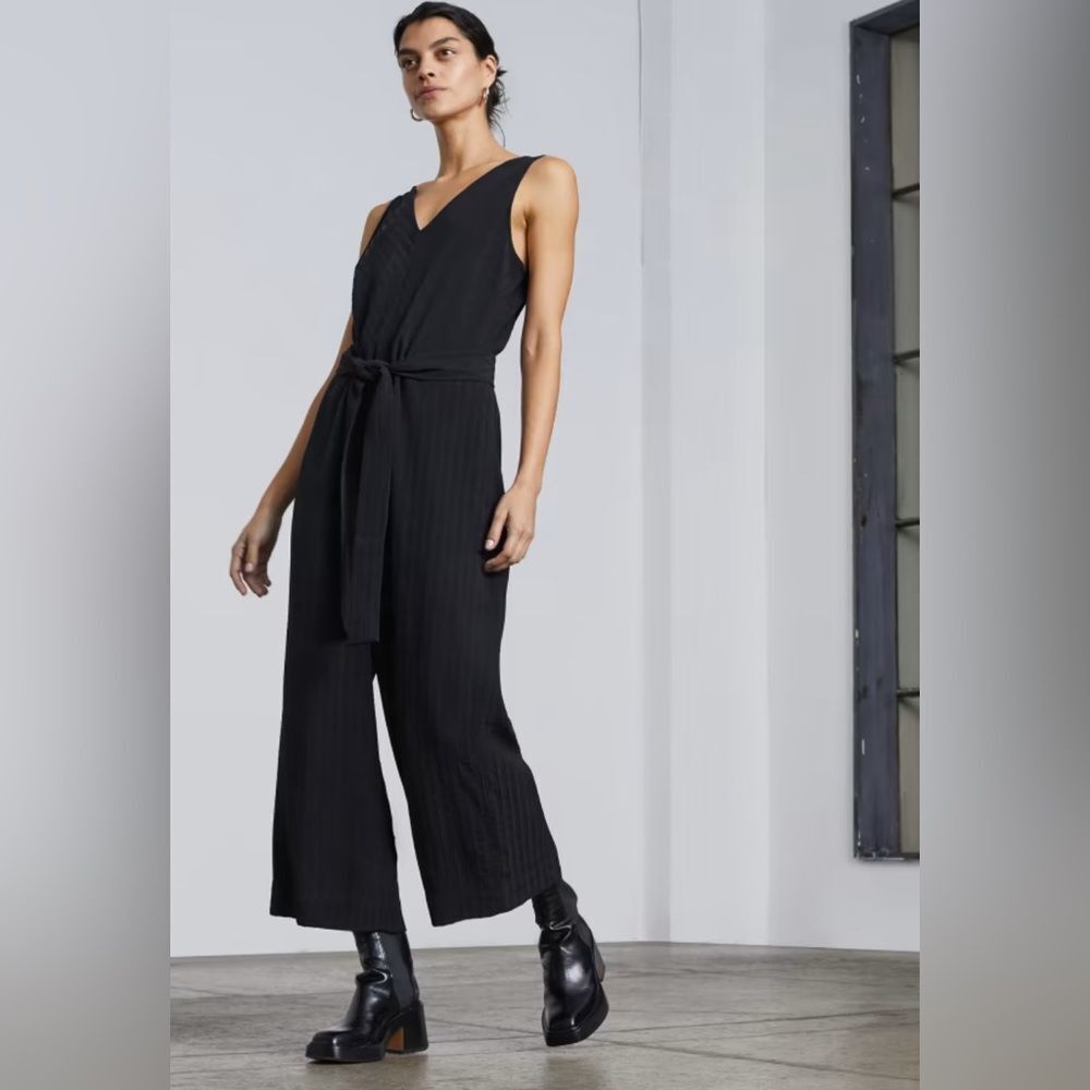 NWT Everlane The City Stripe Draped Jumpsuit in Black Size 10